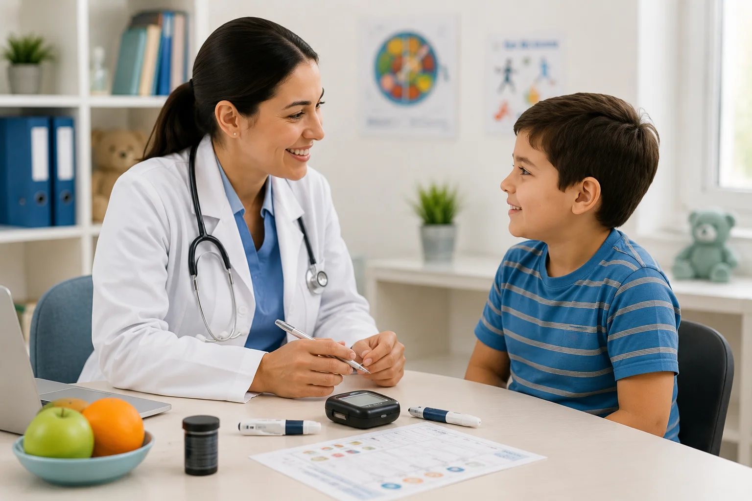 Una consulta pediátrica cálida enfocada en el control metabólico infantil